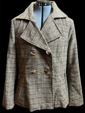 Maralyn & Me Gray Plaid Double-Breasted Peacoat